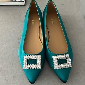 J.Crew Emerald Rhinestone Pointed Flats